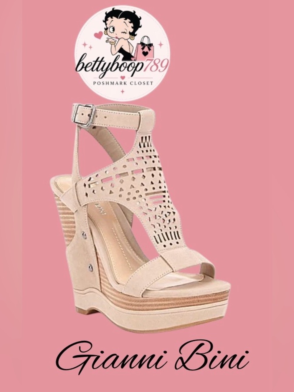 Pre-Loved Giani Bini Ankle-Strap Nude Cutout Platform Wedge Sandals